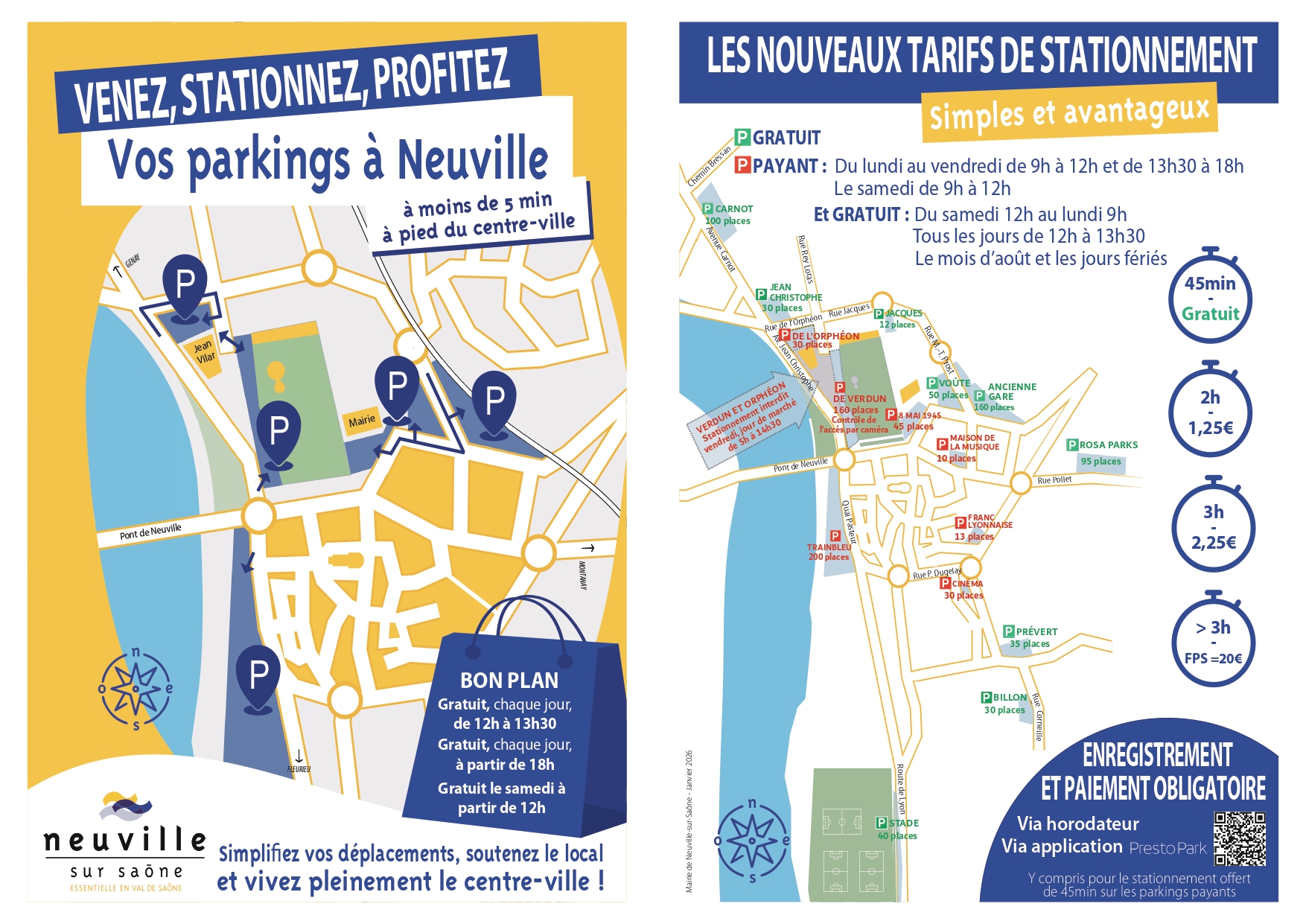 le plan des nouveaux parkings de Neuville-sur-Saône et de la nouvelle tarification
